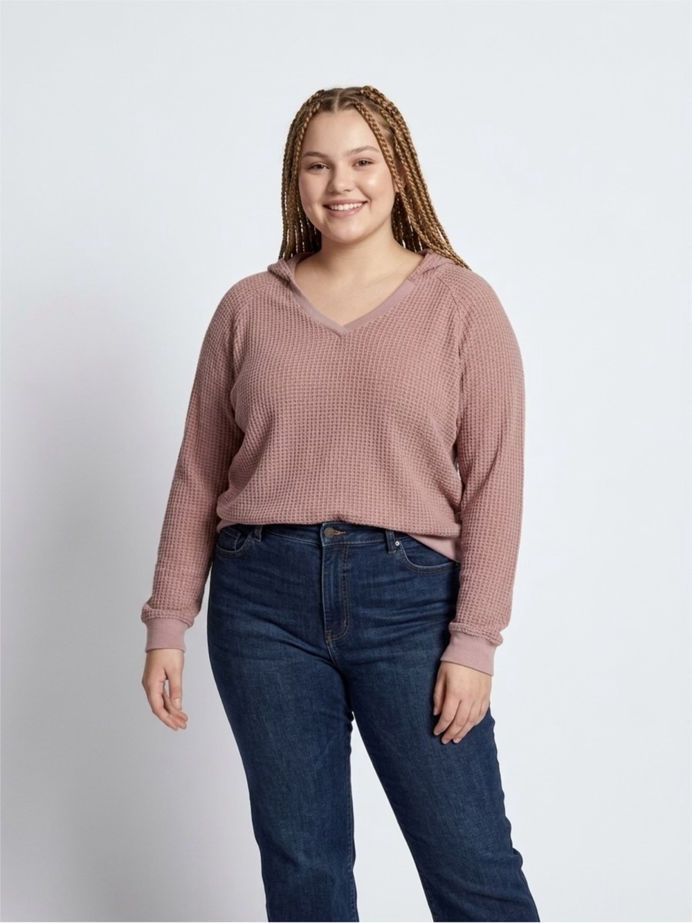 Vivre La Vie Women's V-Neck Waffle Knit Pullover Sweater
